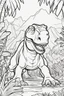 Placeholder: coloring page for kids, tyrannosaurus rex in jungle, cartoon style, thick lines, low details, no shading