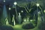 Placeholder: surreal gardens at night, lanterns, marble statues hiding in bushes, by artist "Leonora Carrington" and "Leonardo da Vinci"