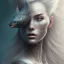 Placeholder: fantasy magic, intricate, sharp focus, illustration, highly detailed, digital painting, concept art, matte, masterpiece head sexy front view black blonde beauty space lady silver carp skin one head blonde space night