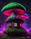 Placeholder: An illogical floating mushroom house on a clear moonless night. . Bright Bold Bright Colors, green pink white, Starry Dark cosmic interstellar. Detailed Matte Painting, deep color, fantastical, intricate detail, splash screen, hyperdetailed, insane depth, concept art, 8k resolution, trending on Artstation, Unreal Engine 5, color depth, backlit, splash art, dramatic, High Quality Whimsical Fun Imaginative Bubbly, perfect composition