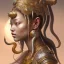 Placeholder: Sango fantasy, fantasy magic, intricate, sharp focus, illustration, highly detailed, digital painting, concept art, matte, art germ and Paul Lewin and Kehinde Wiley, masterpiece silver elephant head bronze Buddha Asian African girl nice breast Hawaiian hair turquoise golden waves