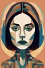 Placeholder: an detailed abstract flat geometric portrait illustration of Hope Sandoval with highly defined facial features in the minimalist style of Eileen Agar, Federico Babina and Petros Afshar, sharply drawn and finely lined, in vibrant natural colors