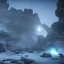 Placeholder:  4k, 8k, unreal engine, highly detailed, cinematic, photorealistic, alien landscape, ancient alien ruins with symbols, ice, volumetric lighting