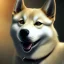 Placeholder: albino shiba inu, ethereal glowing aura, serious expression