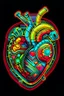 Placeholder: FLAT VECTOR LAYERED 2-D MULTICOLORED COMPLIMENTARY NEON MECHANICAL HUMAN HEART, METALLIC,