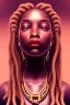 Placeholder: Little Simz, grown woman, dreadlocks, gold jewelry, gold eyeshadow