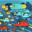 Placeholder: kaiju car traffic in miro style