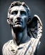 Placeholder: Ultra Realistic image, roman sculpture, marble deluxe material, Angel di maria soccer player, Greece Laurel crown, miguel angel style, chisel style, emperador, waist up portrait, cinematic lighting, God light, god rays, 4k resolution, smooth details, ornate details, soft lighting, unreal engine 5, sky background.