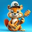 Placeholder: Cute squirrel. He is a delightful creature. Smiling. Imaginative and captivating our hearts with his vibrant beauty. He has big eyes that sparkle with kindness, innocence and joy. A wonderful cartoon character. He wears a black hat, jeans, a white shirt, and carries a guitar. An isometric cartoon character. Emphasis and focus on the character. amazing . Nice and innocent. Delightful. Fantasy graffiti style focus and precision on character. A simple yellow background, and at the same time attract