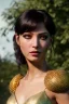 Placeholder: Female druid, Realistic image, natural waist up portrait, perfect eyes, glow, circle iris, eye liner, spray line make up, glow, gold. big rings piercing, vibrant color, highly detailed, art stations, concept art, smooth, unreal engine 5, god lights, ray tracing, RTX, lumen lighting, ultra detail, volumetric lighting, 3d, finely drawn, high definition, 4k.