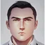 Placeholder: mysterious youthful Russan male, man,A man's face, dark and intriguing, confident, intense, handsome, anime style, retroanime style, cool style, dark black short hairs, white shirt, white paint background, white man, brown eyes, middle lips, A small smile, The head looks straight ahead