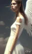 Placeholder: girl, cute, beautiful, angel, long white dress, portrait by Greg Rutkowski