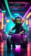 Placeholder: portrait of Hairy Gremlin pimp ninja yoga cyber punk in flying hipster tractor parked in dark tron neon lit reflective smoke arcade hall tunnel,bokeh like f/0.8, tilt-shift lens 8k, high detail, smooth render, down-light, unreal engine, prize winning