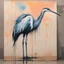 Placeholder: graffiti sketch of a long-legged heron on cardboard, minimalism, pastel duotone colors, loose brush stroke watercolor, sunset, reflective, wet sponge, diffusion paint wash, dramatic, by WRDSMTH