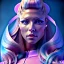 Placeholder: Katheryn Winnick, topknot hair, retro futuristic, velvet dress, gradient color, BLUE, PINK, CYAN, neon, insanely detailed, 16k resolution, perfect eyes, cinematic smooth, intricate detail