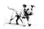 Placeholder: black and white only, clear lines, plain white background, drawing of a belgian laekenois dog running