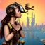 Placeholder: great illustrator, spanish, realistic rendering of a cute spanish girl kissing a cybergirl with helmet, beautiful, steampunk style. Helmet with tubes. Machinery in the background. robotic bird flying. High details. 4k. unreal engine, sunset Upscale PRO great illustrator, spanish, realistic rendering of a cute spanish girl kissing a cybergirl with helmet, beautiful, steampunk style. Helmet with tubes. Machinery in the background. robotic bird flying. High details. 4k. unreal engine, sunset