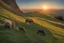 Placeholder: A hyper-realistic ,A beautiful hill with grass all over and there are animals who are eating the grass and the hill is at the top of the mountain and beside the hill there's a sunset and the sun is huge in size, Photo Real, HOF, full size, practicality,manufacturability,performance, (((realism, realistic, realphoto, photography, portrait, realistic, elegant, charming, apocalyptic environment, professional photographer, captured with professional DSLR camera, trending on Artstation, 64k, ultra de