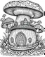 Placeholder: full mushroom house and some grass cartoon style on white background Coloring Book for Adults and Kids, Instant Download, Grayscale Coloring Book