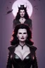 Placeholder: Geena Davis as evil queen in black leather, leather, busty, cleavage, angry, rage, stern look. character design by cory loftis, fenghua zhong, ryohei hase, ismail inceoglu and ruan jia. unreal engine 5, artistic lighting, highly detailed, photorealistic, fantasy