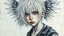 Placeholder: Punk, Angel, portrait, white hair, white background, old canvas torn cracks, mystical, fine drawing, high detail, 8K