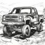 Placeholder: pickup truck ,black silhouette, sketch, comic book, post-apocalypse, white background, icon, avatar,