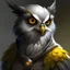 Placeholder: D&D character portrait, male owl human, grey feathers, yellow eyes