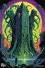 Placeholder: Weird Tales Magazine cover, Lovecraft's "Cthulhu towers dreaming over White House", by Michael Whelan, by Pete Von Sholly, by Lee Brown Coye, colorful modern horror comic, sinister-looking nightmare background, Whelan's visceral twisted style, eerie, scary, dark colors, dramatic, Uv reactive blacklight effects