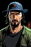 Placeholder: Keanu reeves lookalike with baseball hat and his stomach coming out from the belly button comic book style tales from the crypt horror