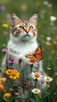 Placeholder: Love cat , add a butterfly on a wild flowers to this picture