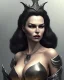 Placeholder: old evil queen in black leather gown, femme fatale, volouptous, busty, cleavage, angry, emperious, 8k resolution concept art portrait by Greg Rutkowski,