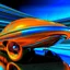 Placeholder: award winning car and driver photograph of a futuristic UFO station wagon designed by an unknown alien civilization, only one vehicle per image painted metallic orange traveling at a high rate of speed,the rear with bright blue flame, bilaterally symetrical