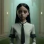 Placeholder: Addams Family film still of jenna ortega as a gothic schoolgirl, directed by tim burton highly detailed, volumetric lighting, unreal engine, 8k