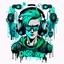 Placeholder: -shirt design, cyberpunk, art 8 boys for style tattoo, blue green hair, headphone, sound system, with text "digi & crew". Grafity style. White background.