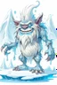 Placeholder: fantasy cartoon style illustration: mischievous Snow Troll. The troll is big, burly creatures with icicles hanging from his long, pointy nose.