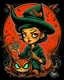 Placeholder: Lowbrow Pop Surrealism Trick or Treater tattoo design, traditional tattoo style, t-shirt design, fantasy art, digital painting, clean dark background, 8K