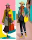 Placeholder: whimsical arafed nonsense, patchwork vibe, a young woman and a young man are strolling down a rainy whimsical downtown street with their arms linked, (((exaggerated body parts))), (((oversize head))), sharp color contrasts, amazing shadows, (((exaggerated limbs and head))), minimal cozy, warm palette, bright bold warm summer colors with yellow orange black colors, color leak, heavily distorted views, amazing parallels
