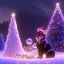 Placeholder: santa black cat tangled up in christmas tree lights holiday