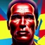 Placeholder: Arnold Schwarzenegger, head shave, leather, retro futurist, red, yellow, neon, insanely detailed, 16k resolution, perfect eyes, cinematic smooth, intricate detail