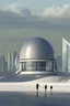 Placeholder: A city with transparent domes and buildings on a very wide white futuristic landscape with people walking around