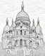 Placeholder: a coloring page, depicting the Sacre Coeur in France, full page, black and white, line art, outline, highly defined lines,