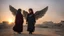 Placeholder: A Palestinian girl have tow wings wearing an old dress in gaza during sunset in winter.