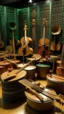 Placeholder: Mint color orchestral instruments made out of nuts painted by Frank Lloyd Wright