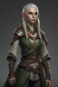 Placeholder: beautiful female on her thirties high elf ranger wearing medieval clothes with hands behind her back