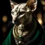 Placeholder: Close-up of cute Egyptian sphinx cat in leopard coat, fantasy portrait, dark fantasy, beautiful detailed eyes, Ancient Egypt style, unsplash, egyptian, gothic, very detailed, high quality, mysterious, beautiful sphinx cat, detailed eyes, intricate details, beautiful big green eyes, hairless, jewelry around neck, full body portrait, in luxurious albino dwarf coat, gothic style, high quality, fantasy art, Ancient Egypt theme, artbook, misticism, by Amor Fati, Broken Glass effect, no background, st