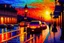 Placeholder: Sunset in the street, impressionism painting