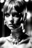 Placeholder: beautiful woman, anorexic, silver bikini, photorealistic, short hair to chin, style: helmut newton, twiggy haircut