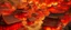 Placeholder: An orangish red Eastern village with torches designed in Heidrun manuscripts painted by Qiu Ying