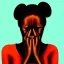 Placeholder: Portrait of a young black woman crying. Tears the colour of oil. Depression seeping out of her eyes nose and mouth like a oil spill