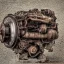 Placeholder: car engine, rusty, old, normal size, brown